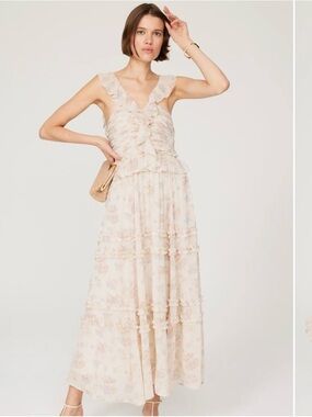 Polo by Ralph Lauren Floral Ruffle-Trim Maxi Dress in Cream and Soft Pink